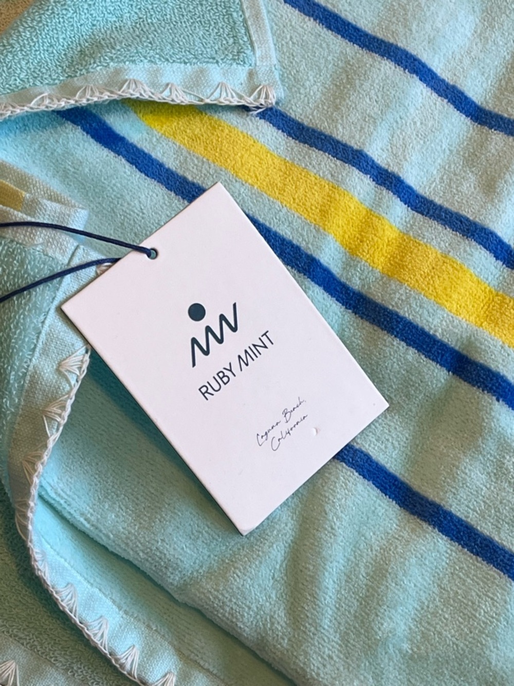 Ruby Mint Striped Beach Towel in Mint, Blue & Yellow NWT 70” x 40”